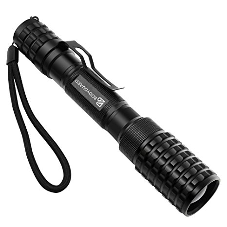 Bodyguard LED Torch, Lastest 1200lm Bright Zoomable T6 LED Flashlight Adjustable Focus, Indoor Outdoor Use (Battery Not included)