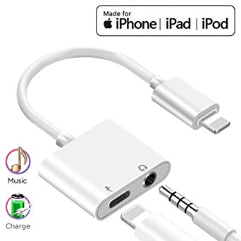 Lightning Headphone Adapter for iPhone Dongle Splitter Lightning to 3.5mm Jack Adapter for iPhone Xs/Xs Max/XR/X/ 8/8Plus / 7/7Plus Earphone Car Chargers & AUX Audio Connector Support iOS 12 or Later