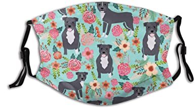 Unisex Face Cover,Pitbull Terriers Florals Mint Pitbull Dogs Cute Dog Rescue Dogs Reusable Cloth Mask Protect Cover Breathable Balaclava