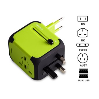 Uppel Worldwide Travel Adapter Converter for US EU UK AU about 150 countries All-in-one Wall Universal Power Plug Charger with Dual USB and Safety Fuse(Green)