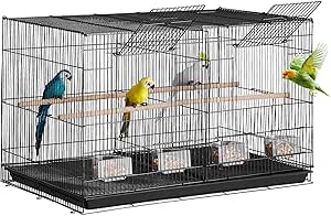 VEVOR 30-inch Flight Bird Cage, Stackable Divided Small Parakeet Cage for Parrots Canaries Cockatiels Lovebirds Finches Budgies Conures Macaws Pet Travel Birdcage with Handle and Perches