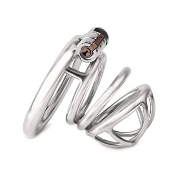 Happygo New Stealth Convenient Lock Male Chastity Device, Hypoallergenic Stainless Steel Cock Cage, 3 Rings Penis Ring, Virginity Lock, Chastity Belt, Adult Game Sex Toy (1.77 inch/ 4.5cm)