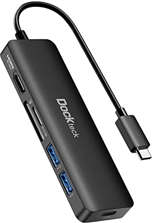 USB C Hub, 6-in-1 Type C Hub, Dockteck USB-C Adapter with 4K 60Hz HDMI, 100W PD, USB 3.0 Data 5Gbps, SD & microSD Card Reader, for MacBook Air / Pro, iPad Pro / Mini 6, XPS and More