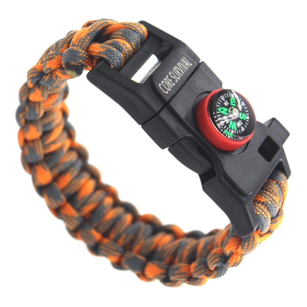 Core Survival Paracord Survival Bracelet - Hiking Multi Tool Paracord Bracelet Emergency Whistle Compass for Hiking Camp Fire Starter