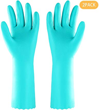 Elgood Deluxe washing up gloves with latex free,cotton lining,Vinyl cleaning gloves 2 Pairs (Blue, M L)