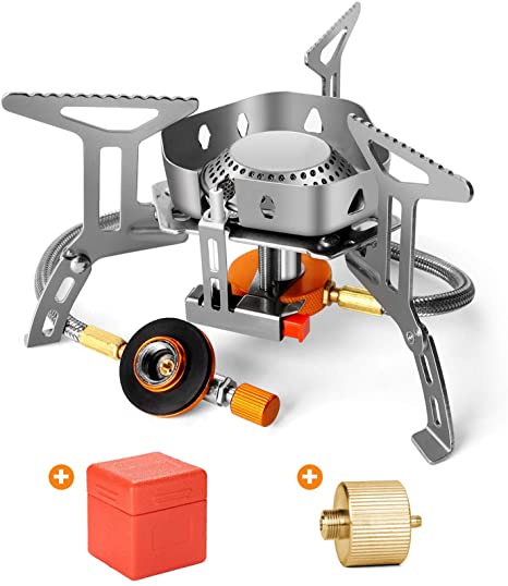 Odoland 3500W Windrpoof Camp Stove Camping Gas Stove with Fuel Canister Adapter, Piezo Ignition, Carry Case, Portable Collapsible Stove Burner for Outdoor Backpacking Hiking and Picnic