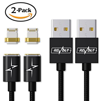 New Magnetic Charging Cable 2.0 for Apple iPhone X, 8 , 7, 6, 5, SE, iPad, iPod [5th Gen.] 2.4A / 4FT/ Certified iOS Compatibility / Charge   Sync / Nylon Braid [(Lightning Only)] - 2 PACK (Black)