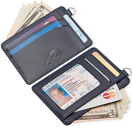 Lethnic Mini Keychain Wallet – Minimalist Slim Front Pocket Genuine Leather Card Holder with ID Window