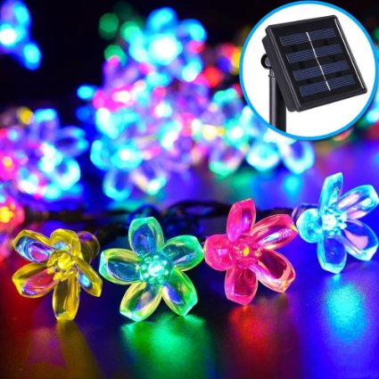 ZEEFO Flower Outdoor Solar String Lights 21ft 50 LED Solar Powered Fairy Blossom Lights Multi-Color Waterproof Night Light For Home, Garden, Lawn, Fence, Christmas Trees and Halloween Decorations