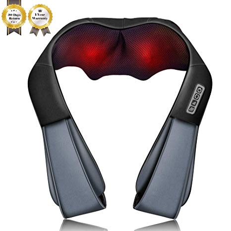 Shiatsu Neck and Back Massager,  Kneading Massager with Heat, Electric Massage with Deep Tissue 4D for Neck, Shoulder, Back, Waist and Leg Pain Relief. Best Present for Family/Friend.