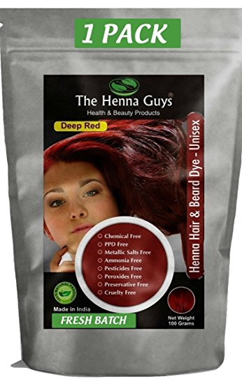The Henna Guys Hair and Beard Dye, Deep Red, 1 Pack