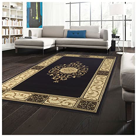 Superior Elegant Medallion Collection 5' x 8' Area Rug, Attractive Rug with Jute Backing, Durable and Beautiful Woven Structure, Floral Medallion Rug with Broad Border - Midnight Blue