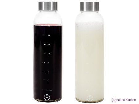 Pratico Kitchen 18oz Leak-Proof Glass Bottles Juicing Containers Water  Beverage Bottles - 2-Pack