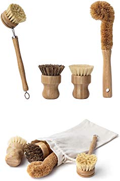 Earth's Own Natural Bamboo Dish Scrub Brush 4 Piece Set - Made From 100% Natural Bamboo -Natural Bristle - Plastic Free Dishes Scrub Brush For Dishes, Pot, Pans.