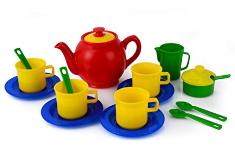 Kidzlane Play Tea Set, 15  Durable Plastic Pieces, Safe and BPA Free for Childrens Tea Party and Fun