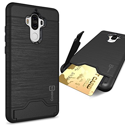 Huawei Mate 9 Case, CoverON [SecureCard Series] Slim Fit Protective Hard Hybrid Cover with Credit Card Slot and Kickstand Phone Case for Huawei Mate 9 - Black