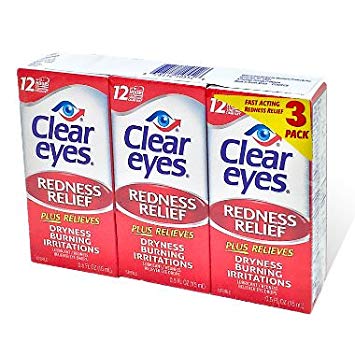 Clear Eyes Maximum Redness Relief Eye Drops | Also Relieves Drying, Burning & Irritations | 0.5 Ounce per Box | 3 Boxes Total (Pack of 2) EIK$SLH