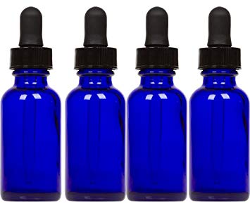 Cobalt Glass Bottles with Eye Droppers (2 oz, 4 pk) For Essential Oils, Colognes & Perfumes, Highest Quality, Blank Labels Included