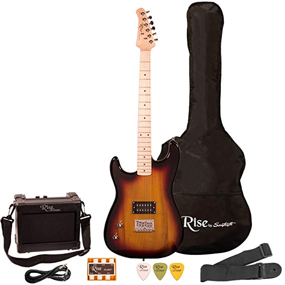 Rise by Sawtooth ST-RISE-ST-LH-3/4-SB-KIT-1 Electric Guitar Pack, Left Handed, Sunburst