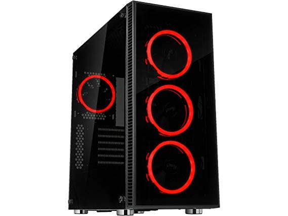 Rosewill ATX Mid Tower Gaming PC Computer Case with Dual Ring Red LED Fans 360mm Water Cooling Radiator Support Tempered Glass and Steel USB 3.0 - CULLINAN V500 Red