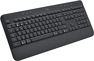 Logitech Signature K650 Comfort kabellose Tastatur mit Handballenauflage, BLE Bluetooth/Logi Bolt USB-Empfänger, Soft-Touch-Tastatur, Numpad, PC/Windows/Mac, US QWERTY - Grau