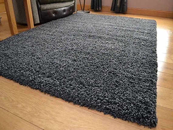 Shaggy Thick Modern Luxurious Charcoal Dark Grey Gray Rug High Pile Long Pile Soft Pile Anti Shedding Available in 9 Sizes (120cm x 170cm 3ft 11" x 5ft 7")