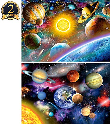 5D Diamond Painting Kit DIY Full Drill Planet and Universe Arts Crafts 2 Pack by Yomiie, Solar System (12x16inch/30x40cm) & Space Stars (12x16inch/30x40cm)