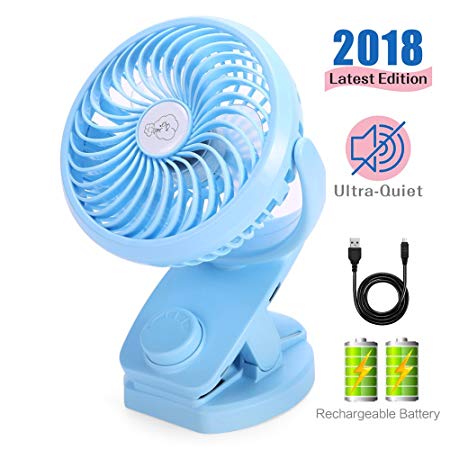 Mini Fan Clip Fan 4400mAh Battery Operated USB Desk Fan Portable Personal Fan Small Quiet Fan for Office,Home,Travel,Camping,Baby Stroller(Blue)