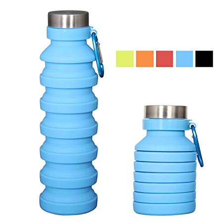365 KM Collapsible Water Bottle, Water Bottle BPA Free, Silicone Material, 18 oz. Durable, Leak Proof, for Outdoor Activities; Gym, Sport, Biking, Running, Travel and School.