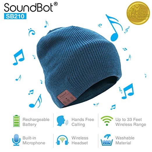 SoundBot¨ SB210 HD Stereo Bluetooth 4.1 Wireless Smart Beanie Headset Musical Knit Headphone Speaker Hat Speakerphone Cap,Built-in Mic (Blue)