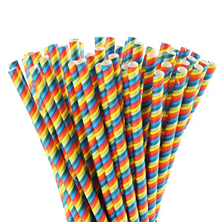 ALINK Biodegradable Wide Paper Smoothie Straws, 100 Larger Fat Rainbow Compostable Milkshakes Straws for Kids, Party Supplies, Birthday, Wedding, Bridal/Baby Shower Decorations and Holiday Celebration