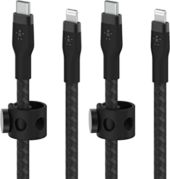 Belkin BoostCharge Pro Flex Braided USB Type C to Lightning Cable 2Pack (2M/6.6ft), MFi Certified 20W Fast Charging PD Power Delivery for iPhone 13, 12, 11, Pro, Max, Mini, SE, iPad and More - Black