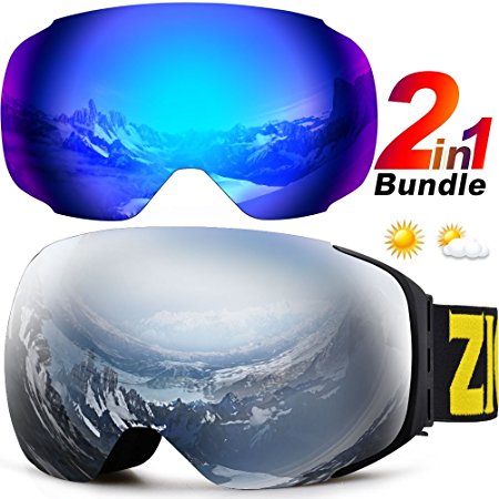 ZIONOR XA Ski Snowboard Snow Goggles for Men Women Anti-fog UV Protection Spherical Dual Lens Design