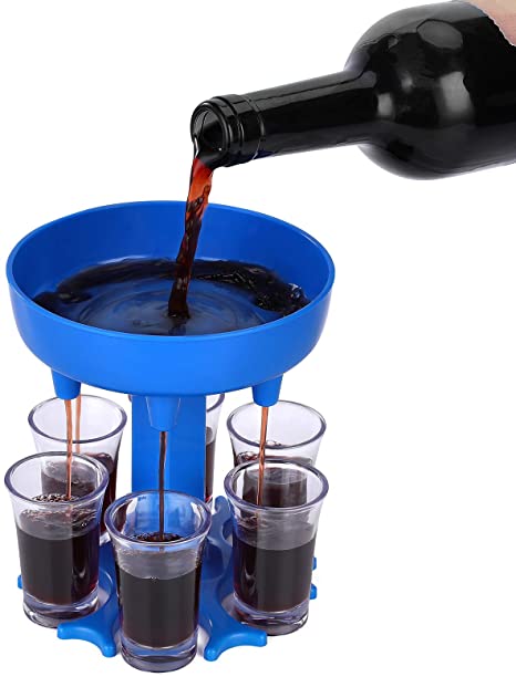 Phetium Shot Glass Dispenser,6 Shot Glass Dispenser (Including 6 Glasses) for Red Wine/Bar Shot/Beer with Holder, Add More Fun to the Party, Color Blue