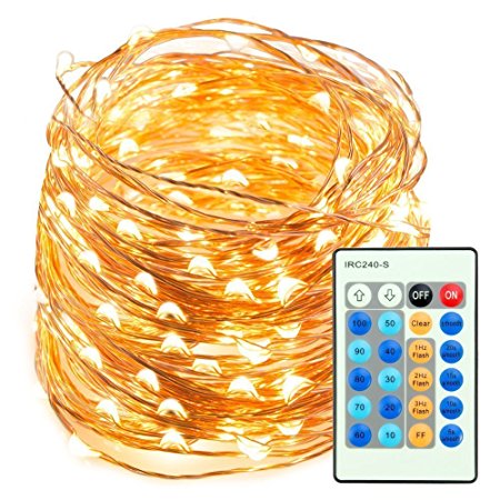 LED String Lights Copper Wire with Remote Control Waterproof Rope Lights for Gardens Homes Patio Wedding Dancing Party or Christms etc (200LEDs 66ft Dimmable Warm White)