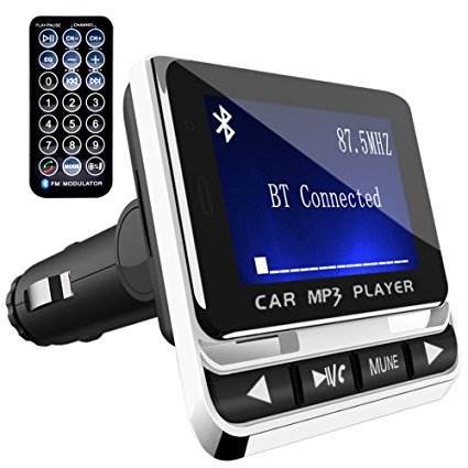 FM Transmitter, Tohayie Bluetooth Wireless Radio Adapter Audio Receiver Stereo Music Tuner Modulator Car Kit with USB Charger, Remote Control