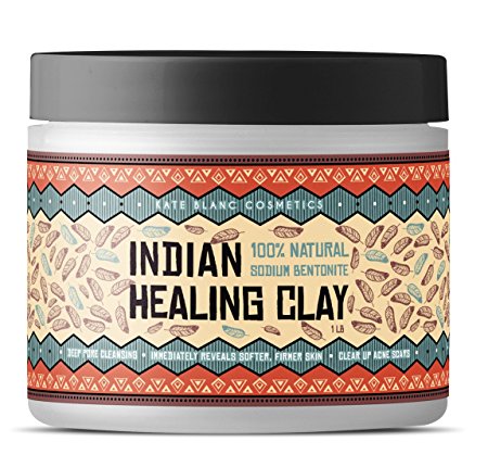 Indian Healing Clay (1 LB), 100% Natural Sodium Bentonite Clay Powder by Kate Blanc. Deep Pore Cleanser Facial Mask. Unclogged Pores. Detox & Rejuvenate Skin. Tighter, Smoother, & Softer Skin.