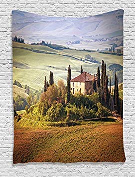 Ambesonne Tuscan Decor Collection, Tuscany Seen from Stone Ancient Village of Montepulciano Italy Photography, Bedroom Living Kids Girls Boys Room Dorm Accessories Wall Hanging Tapestry, Green Beige