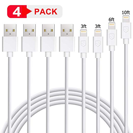 iPhone Charger Lightning Cable 4Pack 3FT 3FT 6FT 10FT Fast Charger Cord Compatible with iPhone XS XR X 8 8PLUS 7 7Plus SE 5 6 6sPlus iPad Mini Air Pro iPod