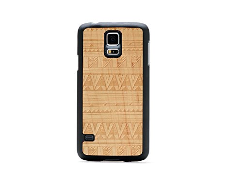 CARVED Matte Black Maple Wood Case for Samsung Galaxy S5  - Tribal Graphic (S5-BC1R-E-TRBL)