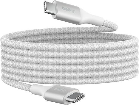 Belkin BoostCharge USB-C to USB-C Power charger cable, USB-IF certified fast charging cable with 240W Power Delivery for iPhone 15, MacBook, Chromebook, Samsung Galaxy, iPad, Pixel & More - 2m, white