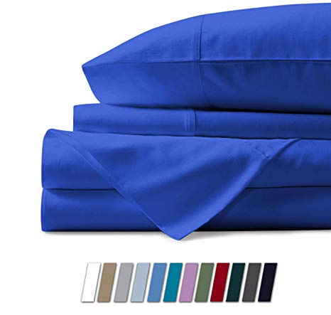 500 Thread Count 100% Cotton Sheet Royal Blue Twin XL Sheet Set,3-Piece Long-staple Combed Sheets,Breathable,Soft & Silky Sateen Weave Fits Mattress Upto 18'' Deep Pocket – 1 BONUS PILLOWCASE