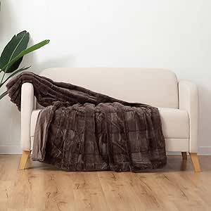 Berkshire Collection Faux Fur Plush Throw Blanket, 60"x70" (Brown)
