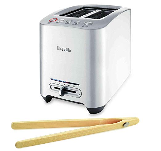 Breville BTA820XL 2-Slice Smart Toaster Bundle with Norpro Bamboo Toaster Tongs - Brushed Die–Cast Aluminum