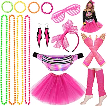 iZoeL 80s Fancy Dress for Women Halloween Costumes for Girls 80s Accessories Costume Outfits - Waist Packs Tutu Skirt 4 Layers, Headband Leg Warmers Necklace Bracelets