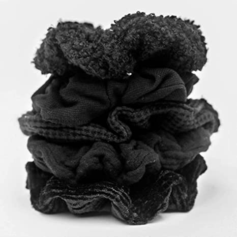 Kitsch Ultra Textured Scrunchies for Women, Hair Scrunchies, Ponytail, 5 Pack (Black)