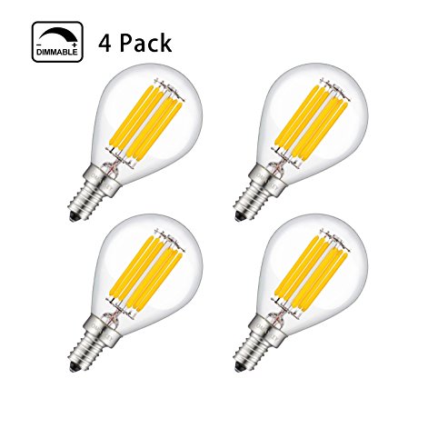 OMAYKEY 6W Dimmable LED Filament Bulb 60W Equivalent 3000K Soft White Glow, E12 Candelabra Base G45 Antique Globe Light Bulbs, 360 Degrees Beam Angle, Pack of 4