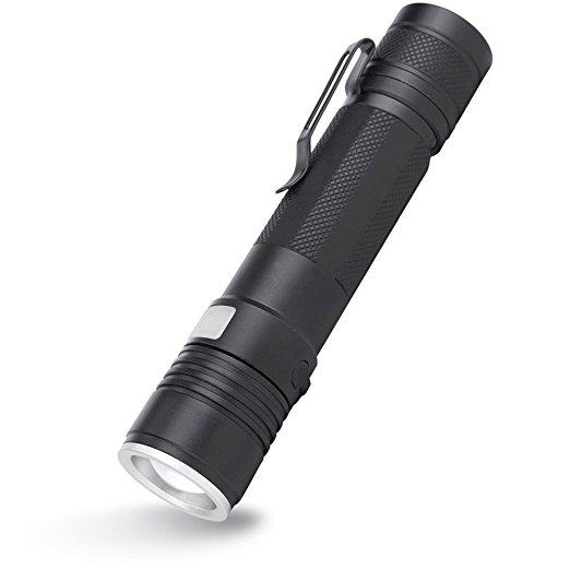 Zoomable Led Flashlight HOMORE Rechargeable LED Torch with 1000 Lumens, 5 Modes Mini Pocket Torch, CREE T6 Waterproof Camping Torch with Adjustable Focus, Tactical Led Light for Camping, Hiking, Cycling and Emergency Use
