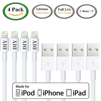 Apple MFi Certified 4 Pack - 1M3 Lightning to USB Charger and Sync Cable for iPhone 6 6Plus 5S 5C 5 iPad Air mini 2 iPad 4th gen iPod touch 5th gen Extremely Durable with Lifetime Guarantee