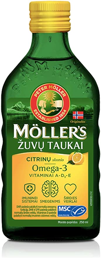 Moller's Fish Oil OMEGA-3 -LEMON Flavour- Baby Children Adults
